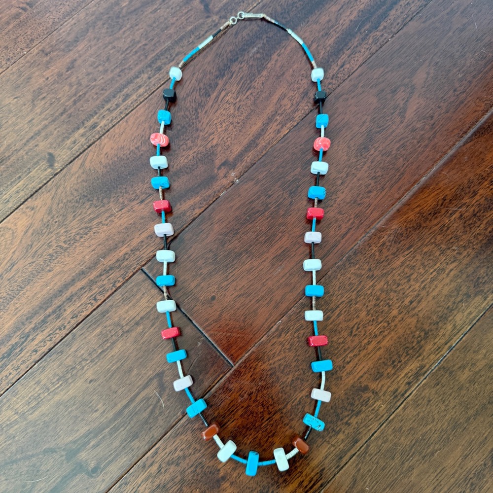 Genuine Turquoise Coral Shell Heishi Necklace Southwest Artisan 25" Multicolor
